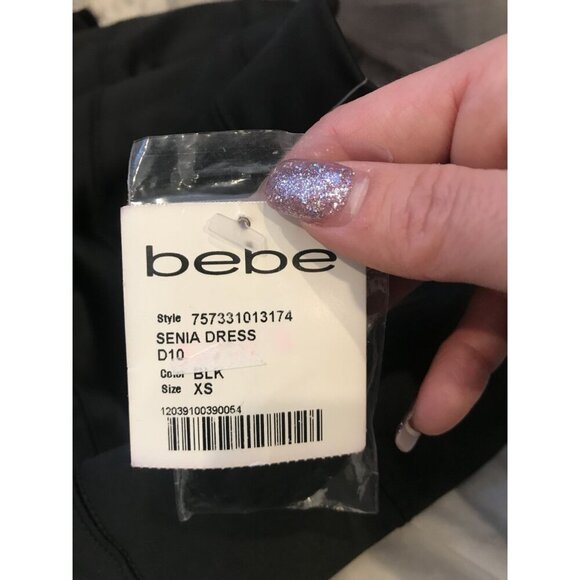 Bebe Black Strapless Satin Senia Midi Dress Size XS Sweetheart Neckline Y2K - Picture 6 of 6